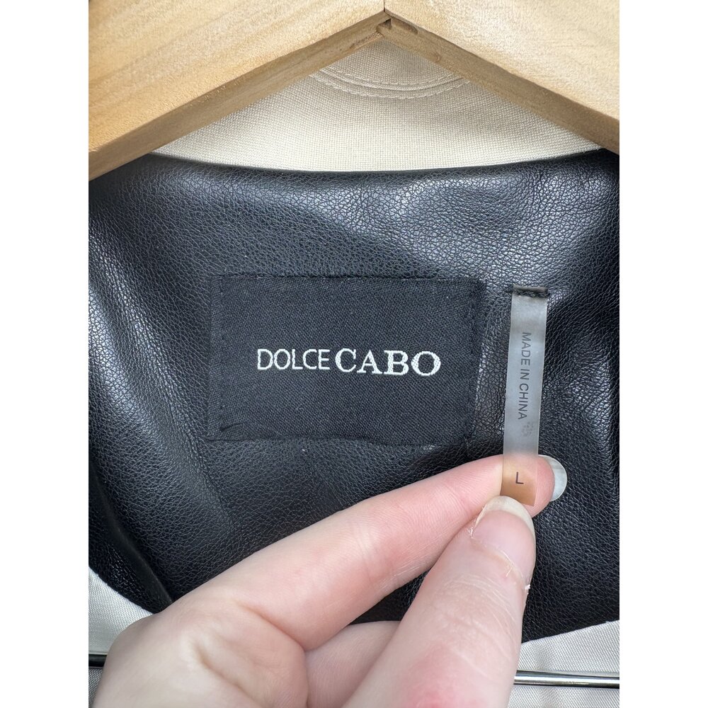 Dolce Cabo Cream Blazer with Black Faux-Leather Trim, Size L - Picture 4 of 12